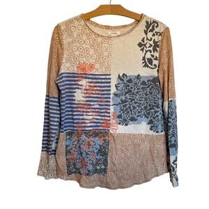 Sundance Cella Long Sleeve Embroidered Shirt Cotton Floral Stripe Patchwork M